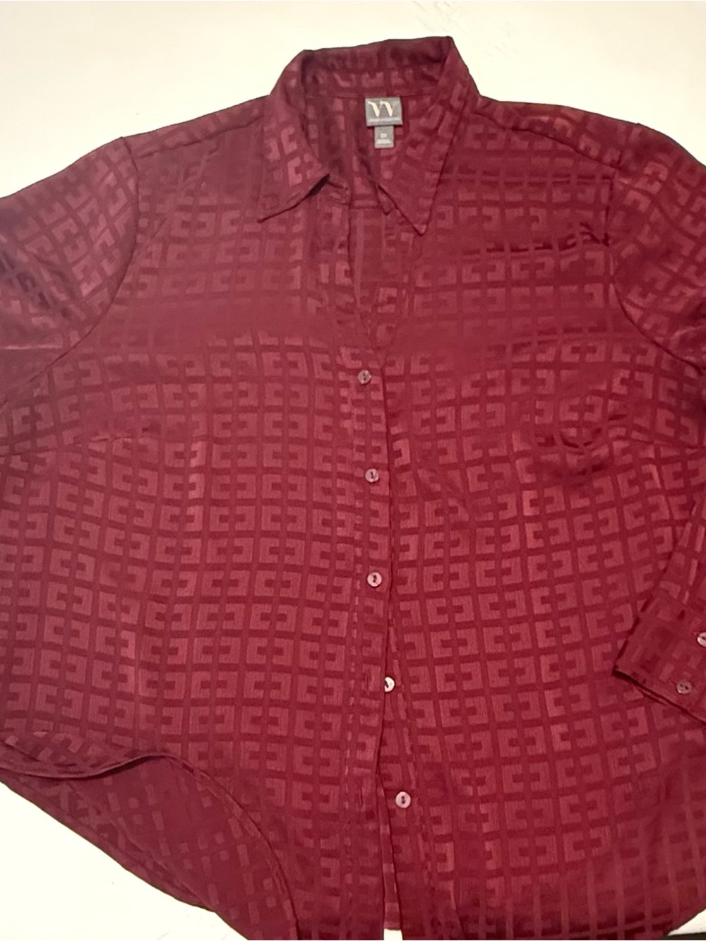 Worthington Burgundy Geometric Button-Up Blouse
